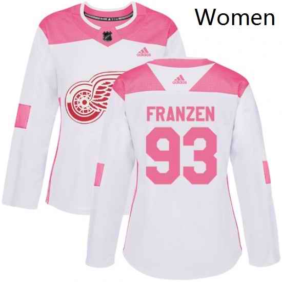 Womens Adidas Detroit Red Wings 93 Johan Franzen Authentic WhitePink Fashion NHL Jersey